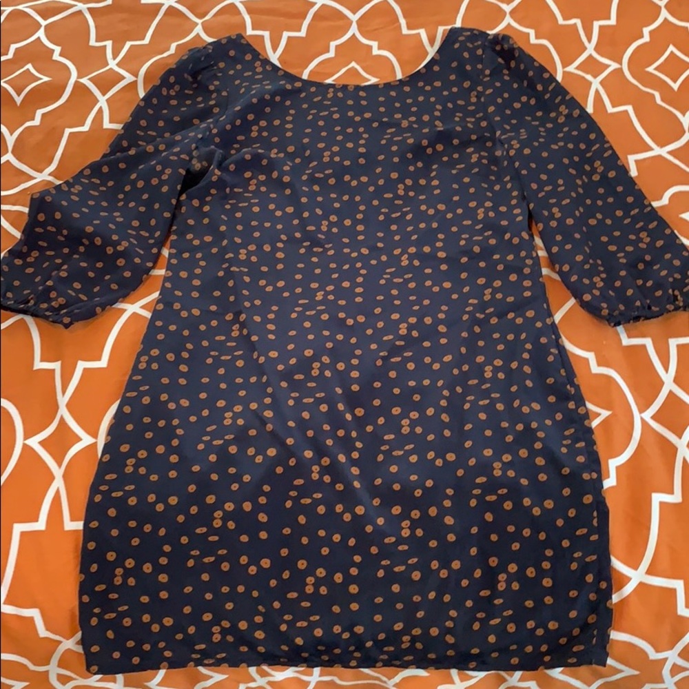Navy and Orange 3/4 Sleeve Dress